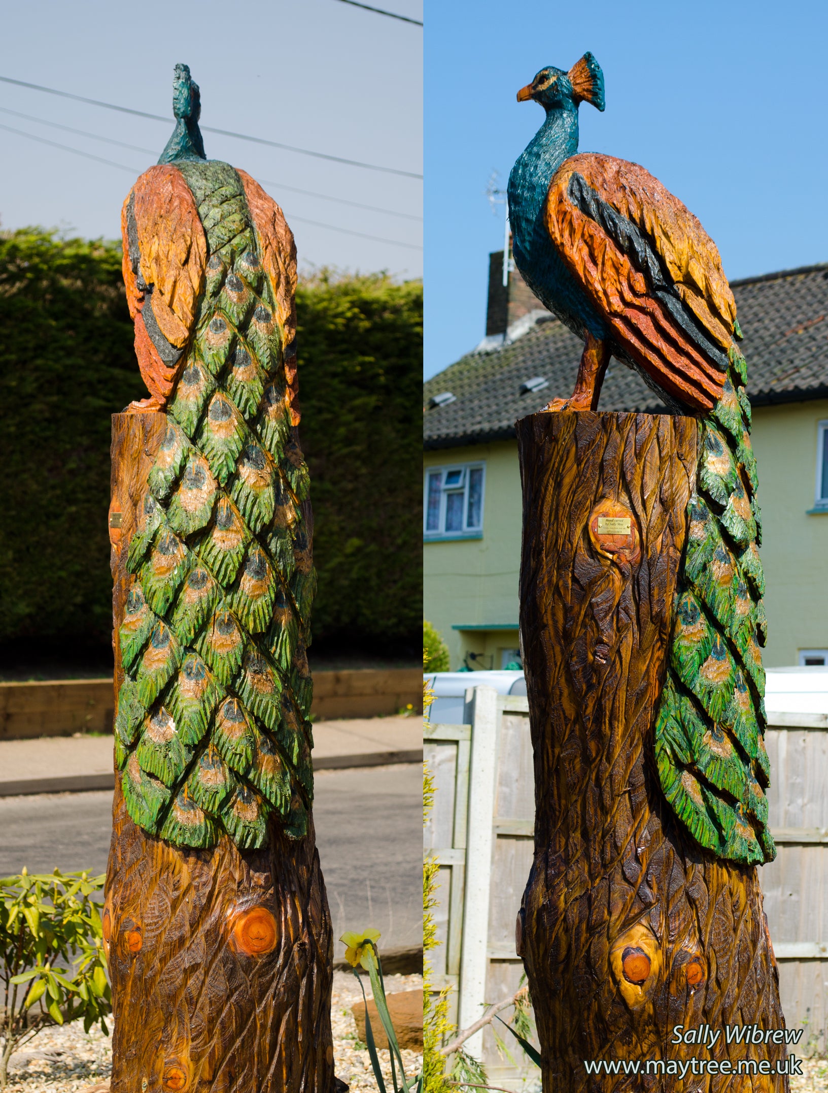 Large Wooden Peacock Sculpture