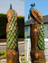 Large Wooden Peacock Sculpture