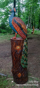 Large Wooden Peacock Sculpture